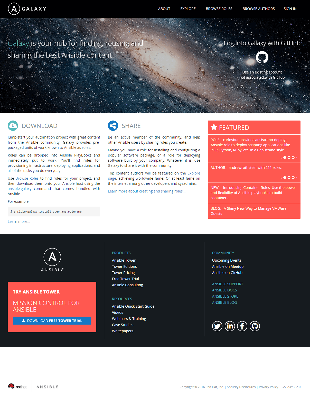Orignal Home Screen of Ansible Galaxy